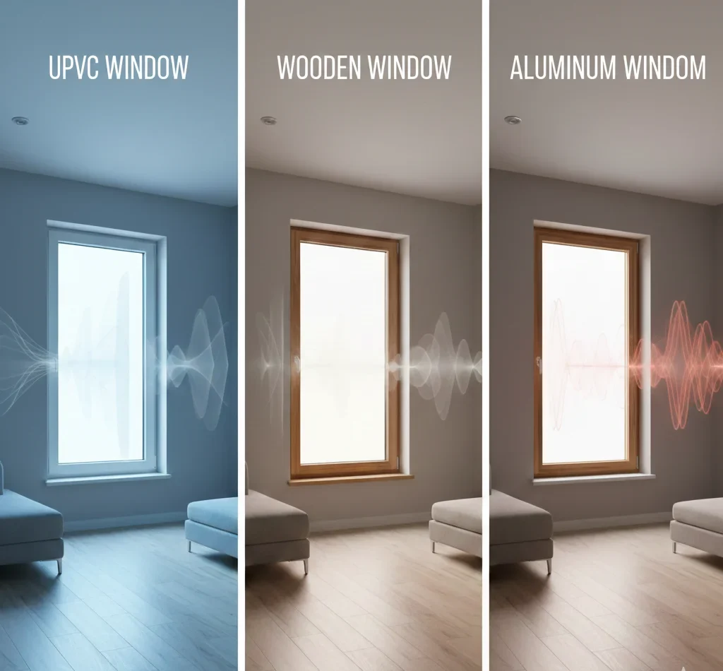 مقارنة بين نوافذ UPVC والألومنيوم والخشب من حيث العزل والحساسية والقوة